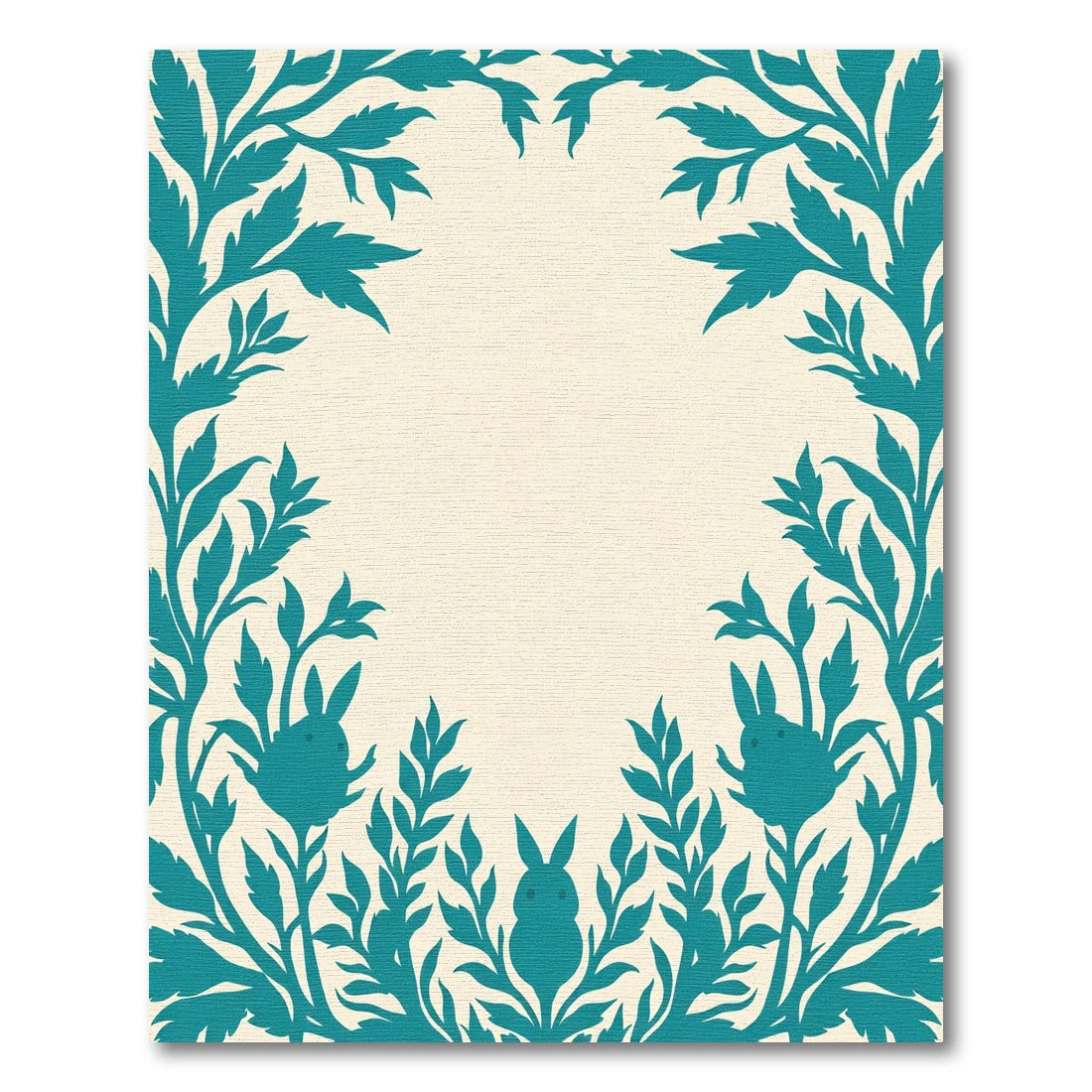 Teal Floral Bunny Border Rug