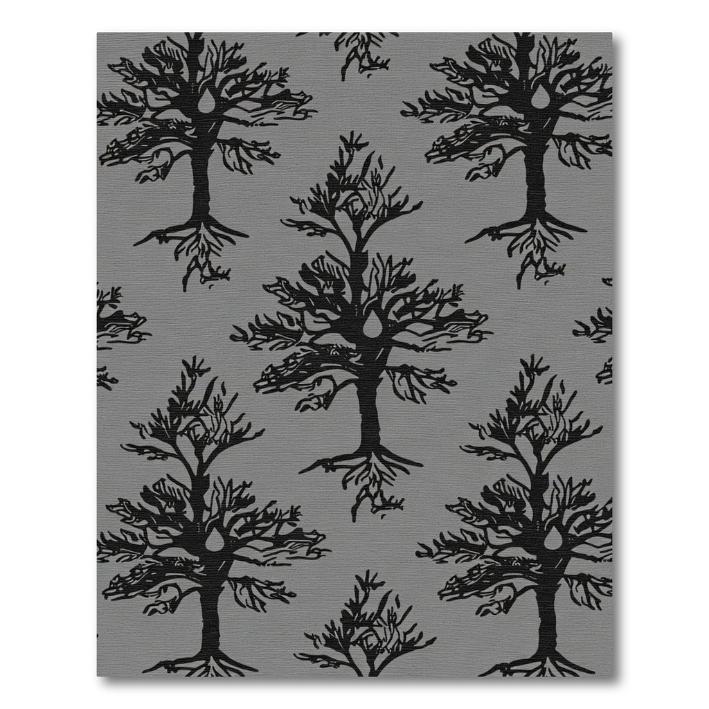 Black bare trees with roots motif Rug