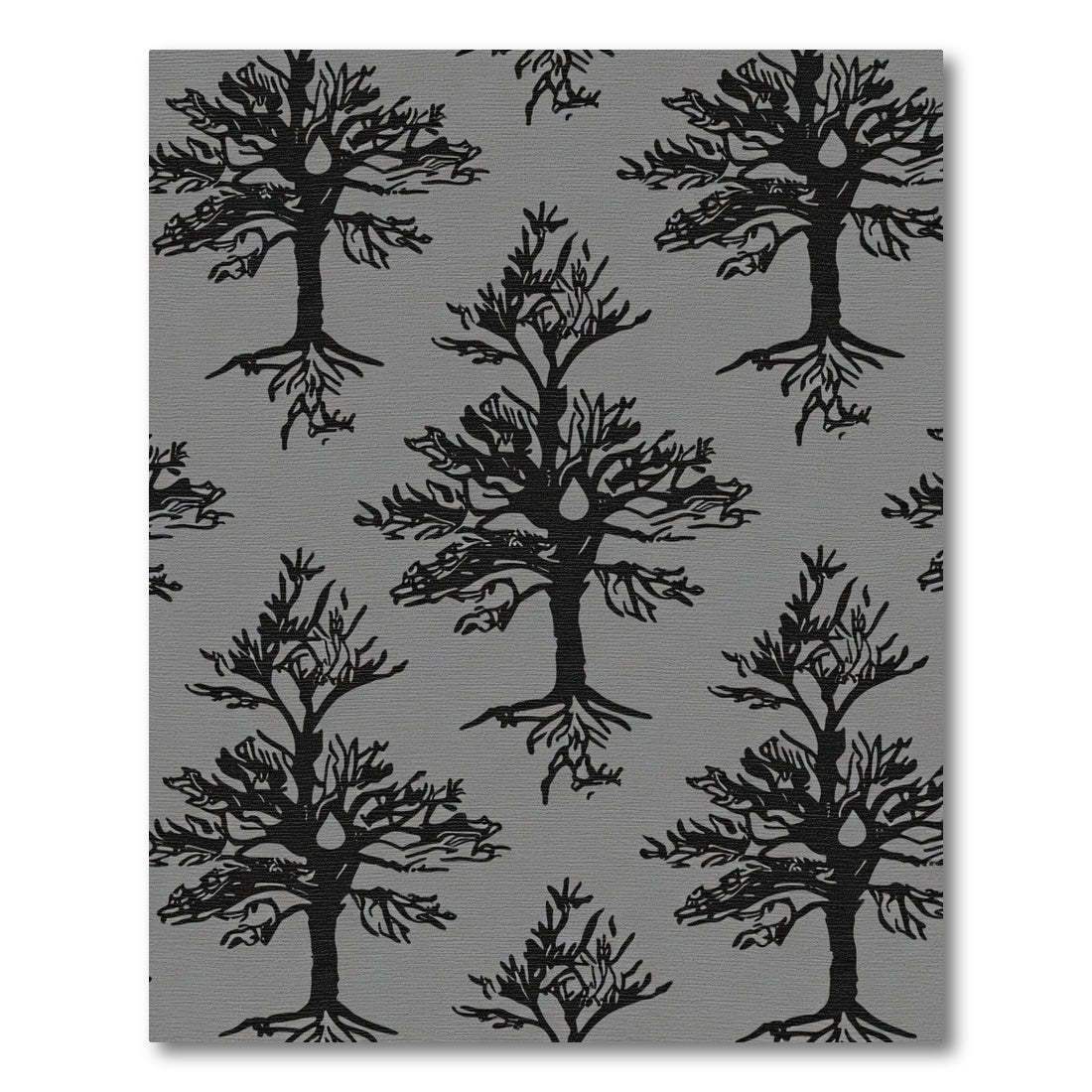 Black bare trees with roots motif Rug