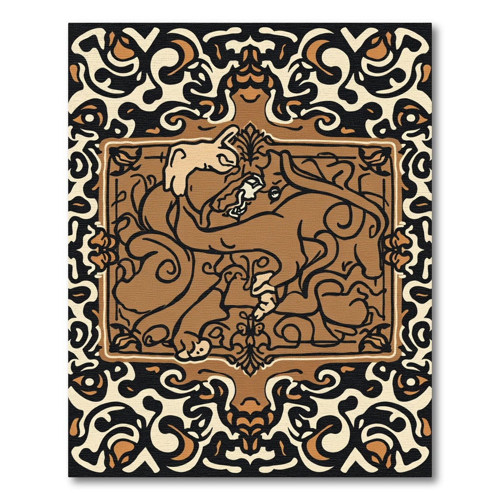 Brown Camel Tribal Frame Rug