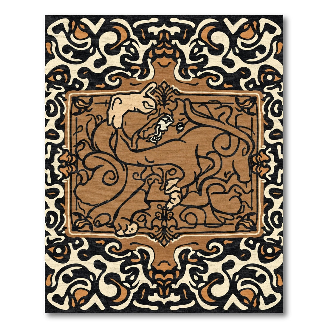 Brown Camel Tribal Frame Rug