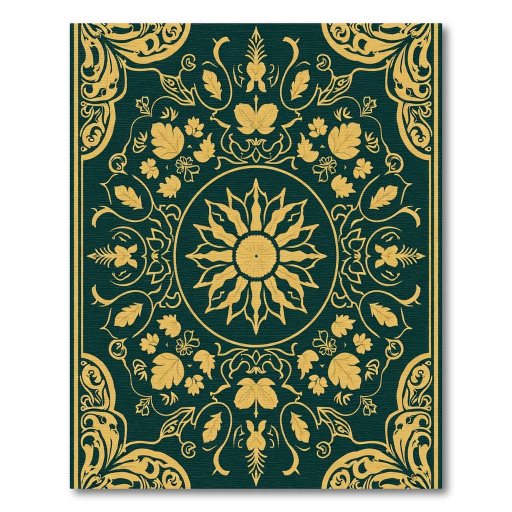 Emerald Gold Floral Sunburst Medallion Rug