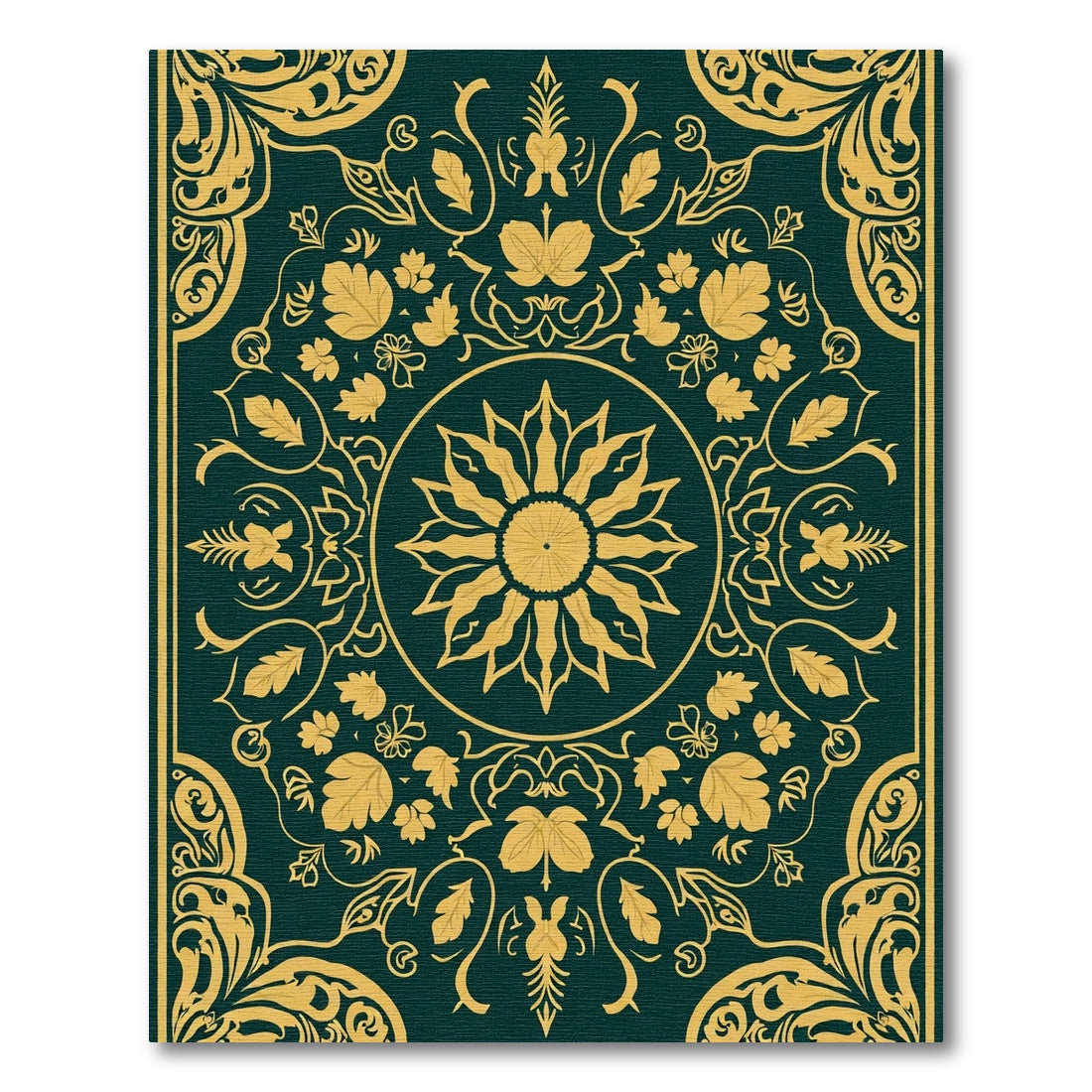 Emerald Gold Floral Sunburst Medallion Rug