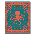 Coral Octopus Teal Coastal Frame Rug