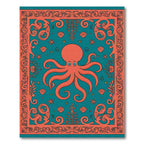 Coral Octopus Teal Coastal Frame Rug