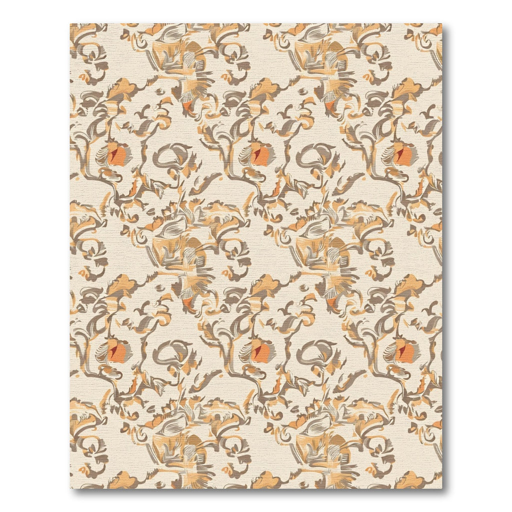 Earthy Peach Blossom Scrollwork Rug