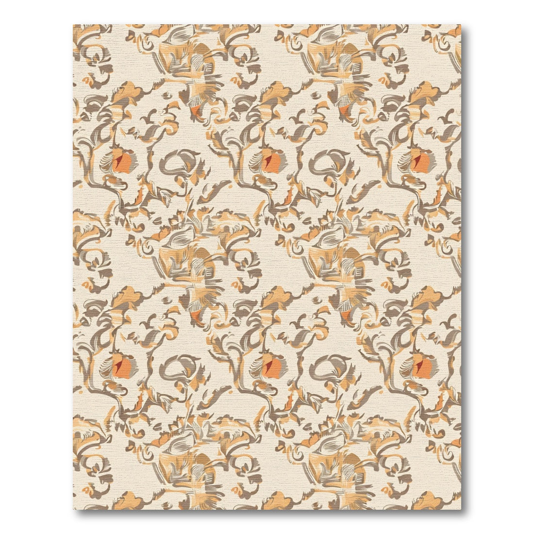 Earthy Peach Blossom Scrollwork Rug