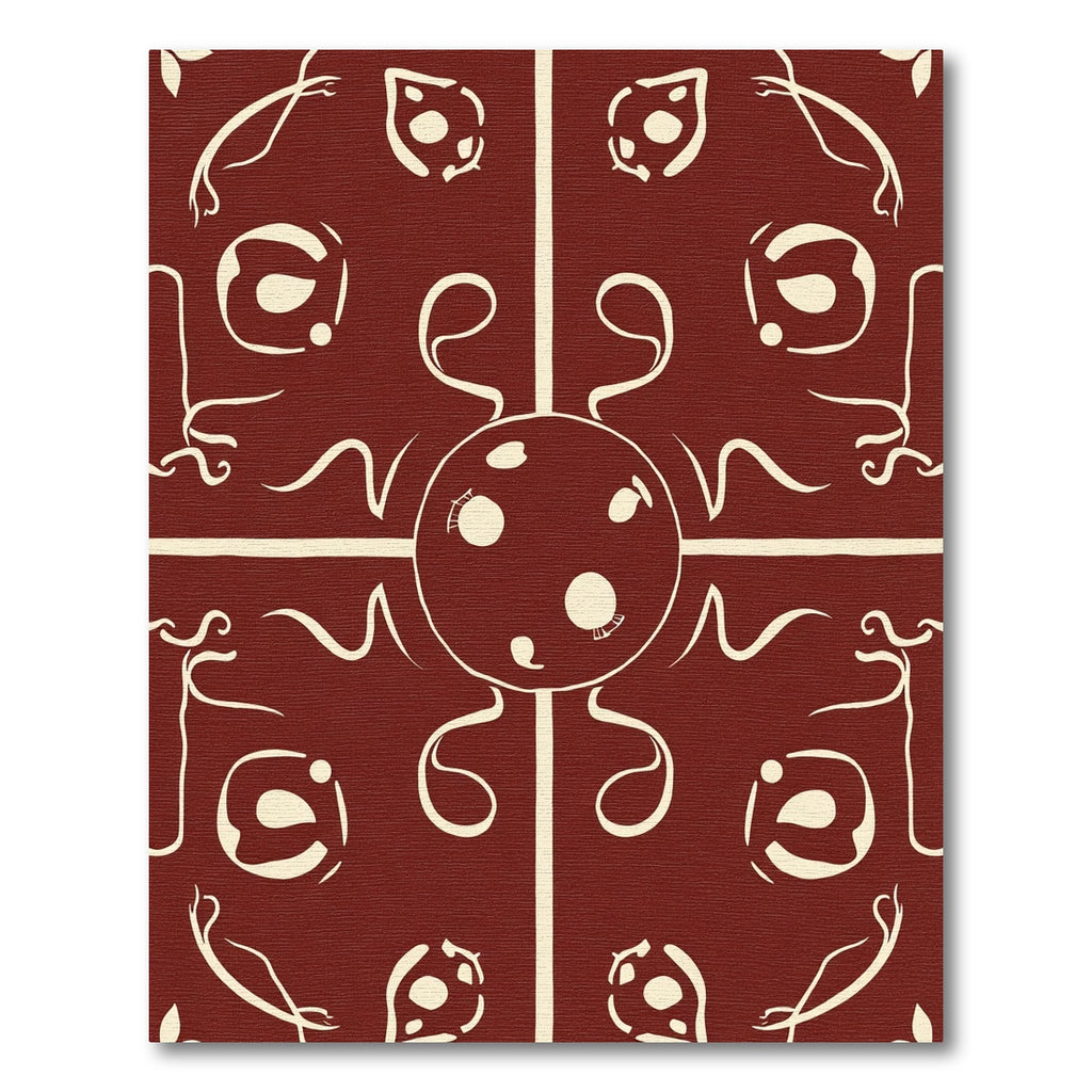Crimson Sun Face Abstract Vines Rug