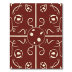 Crimson Sun Face Abstract Vines Rug
