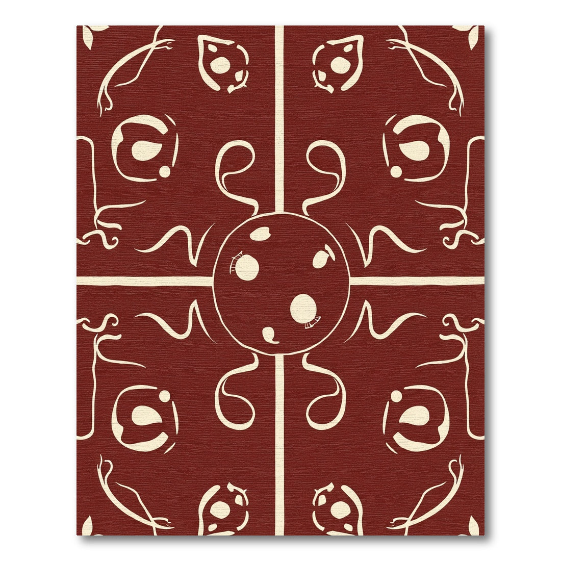 Crimson Sun Face Abstract Vines Rug