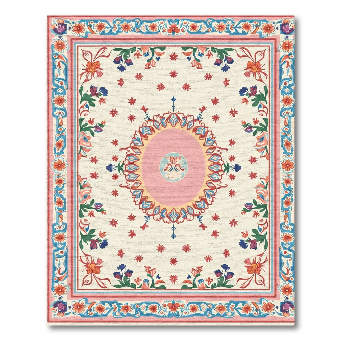 Pink Ochre Blooming Garden Frame Rug