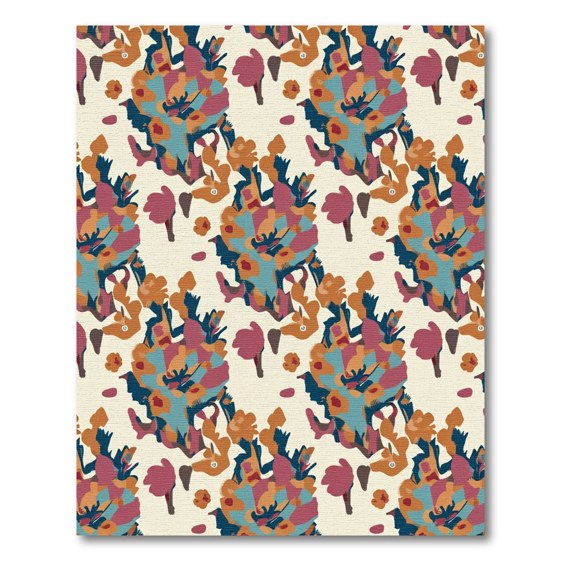 Abstract Floral Swirls Teal And Coral Rug