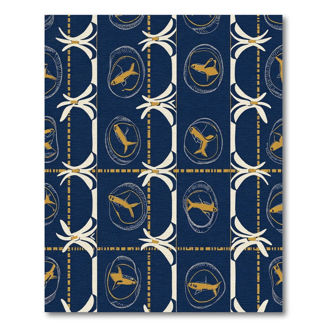 Deep Blue Golden Fish Oval Rug