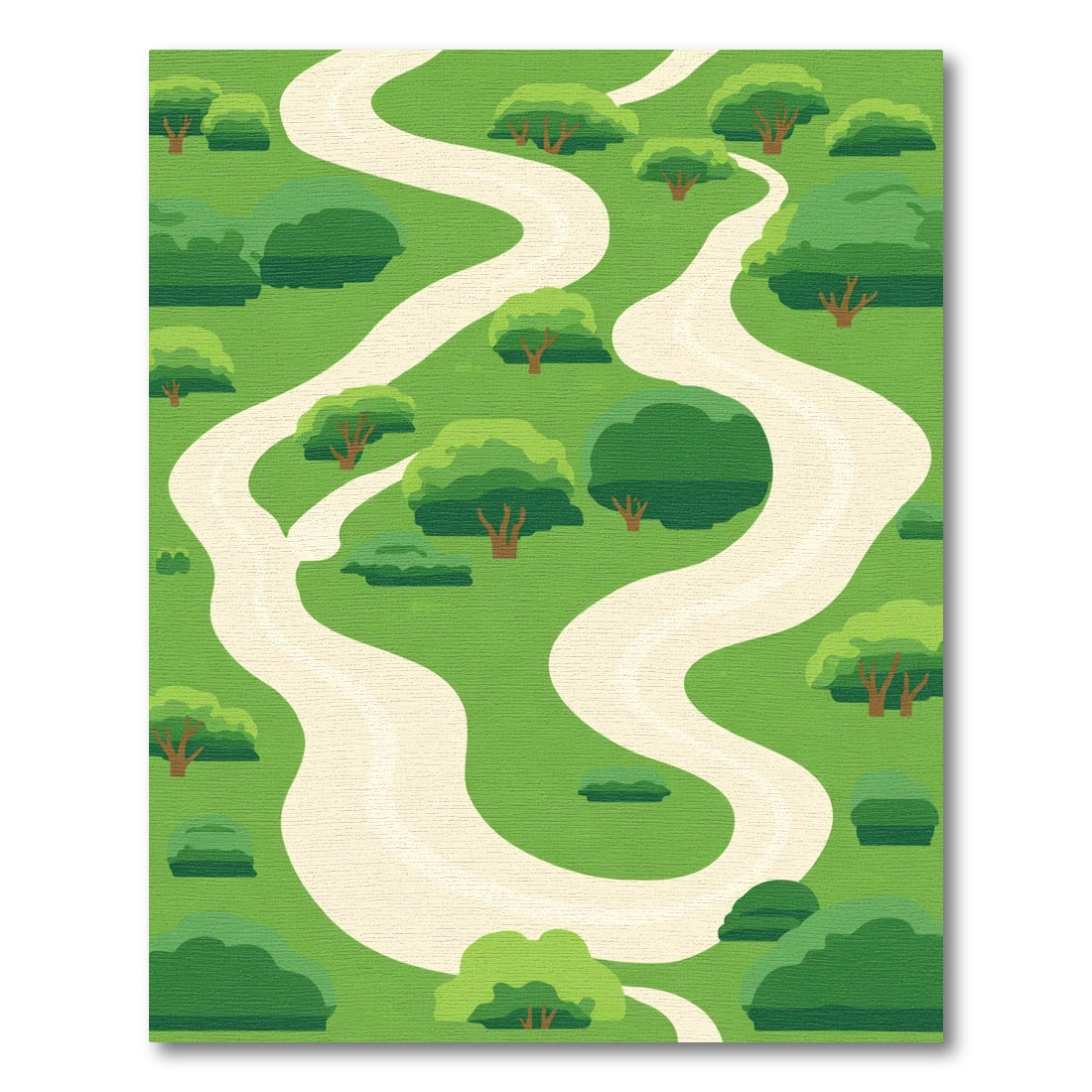 Green Hillside Winding Path Trees Rug