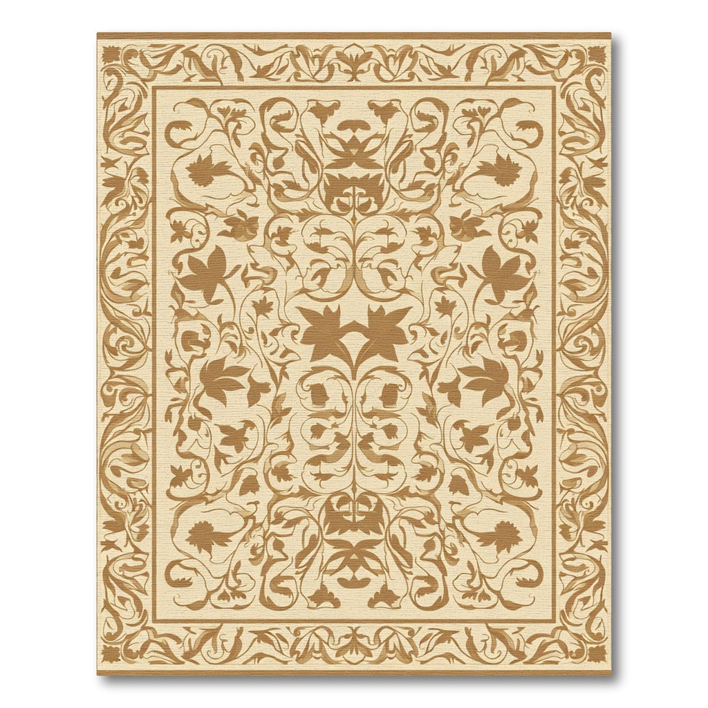 Antique Beige Floral Scroll Border Rug