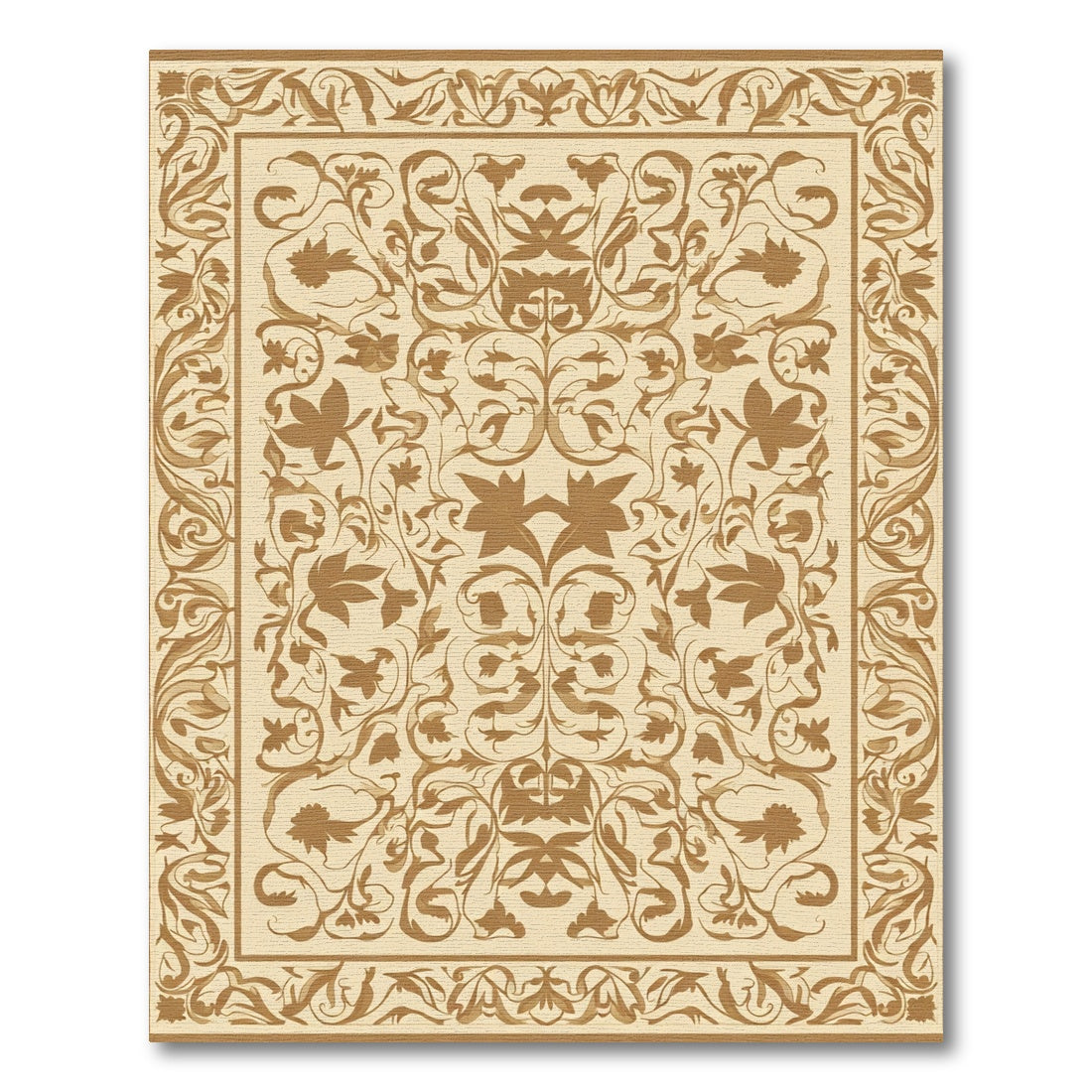 Antique Beige Floral Scroll Border Rug