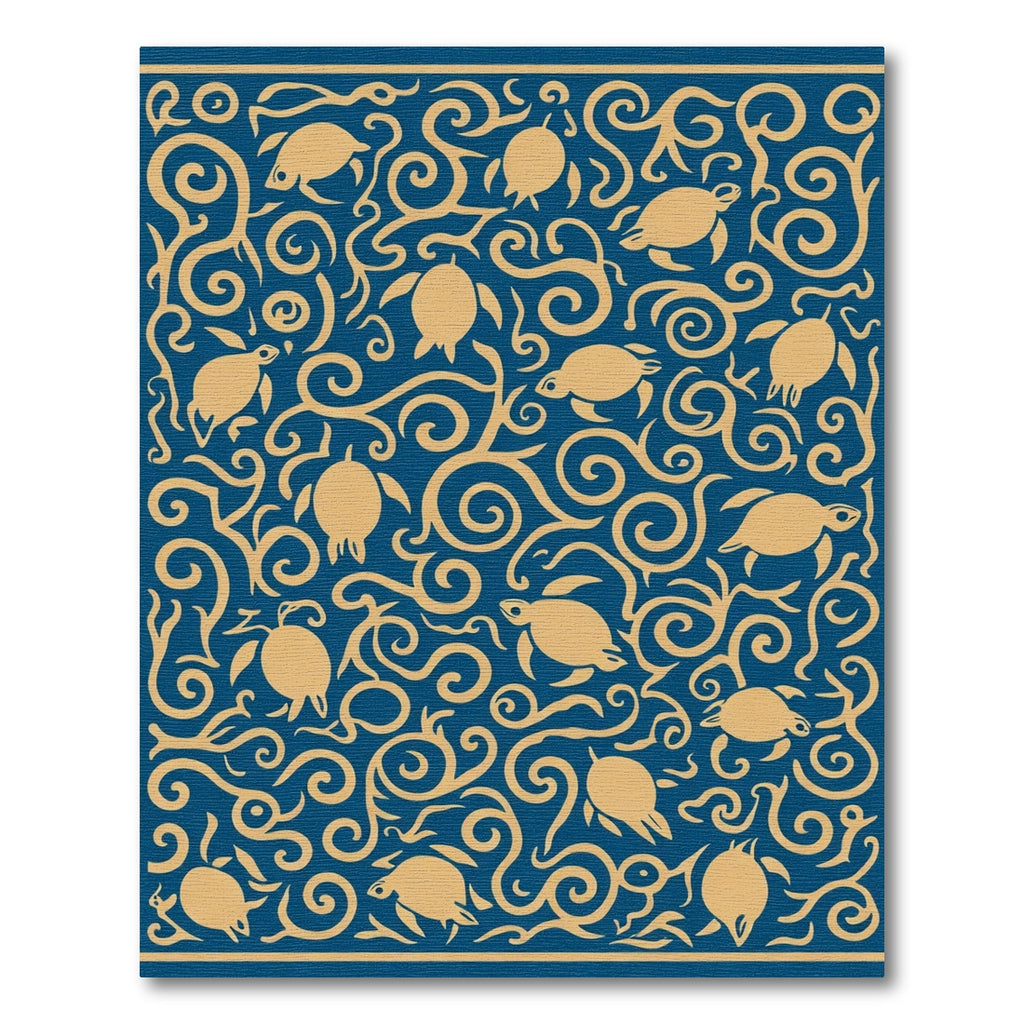 Golden Sea Turtle Swirl Navy Rug