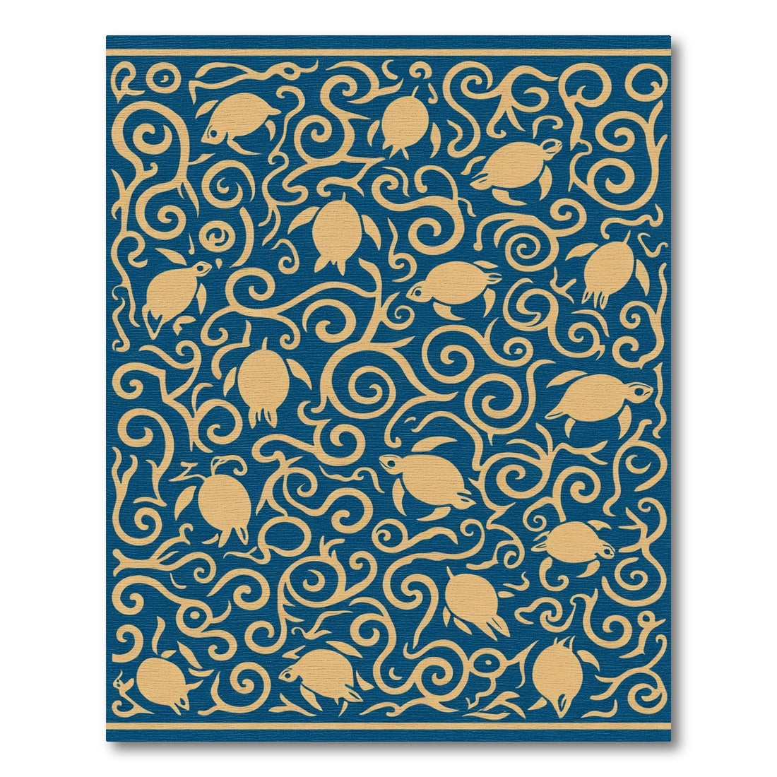 Golden Sea Turtle Swirl Navy Rug