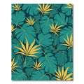 Teal and Gold Tropical Leaf Pattern Rug