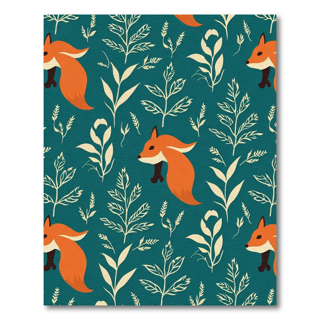 Orange Fox Woodland Botanical Sprigs Rug