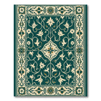 Deep Teal Floral Vine Medallion Rug