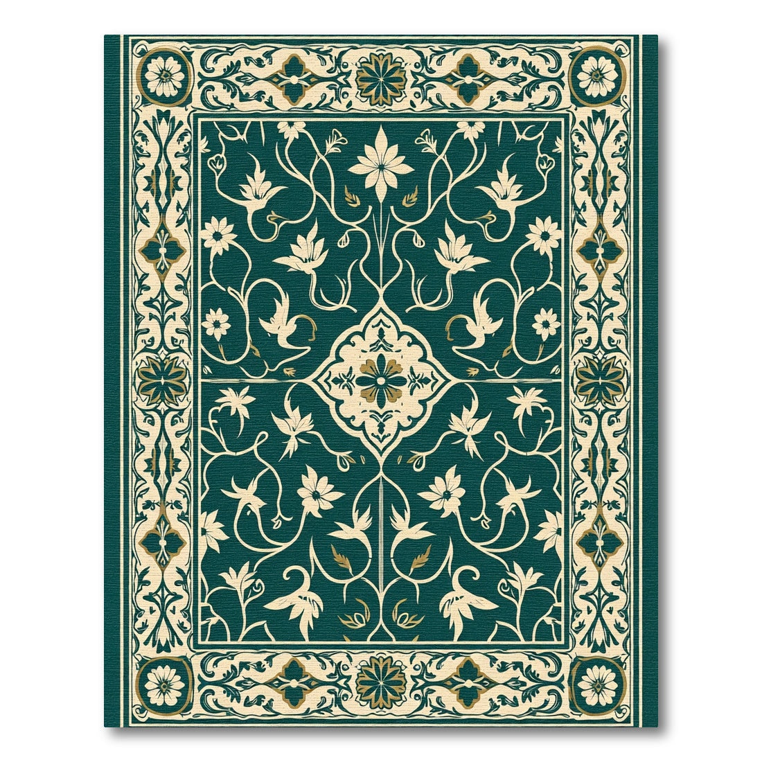 Deep Teal Floral Vine Medallion Rug