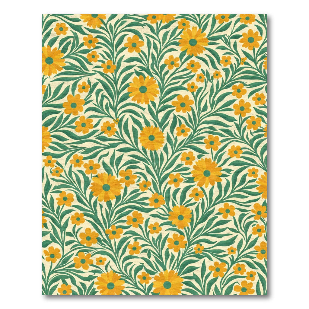 Golden Yellow Floral Vine Composition Rug