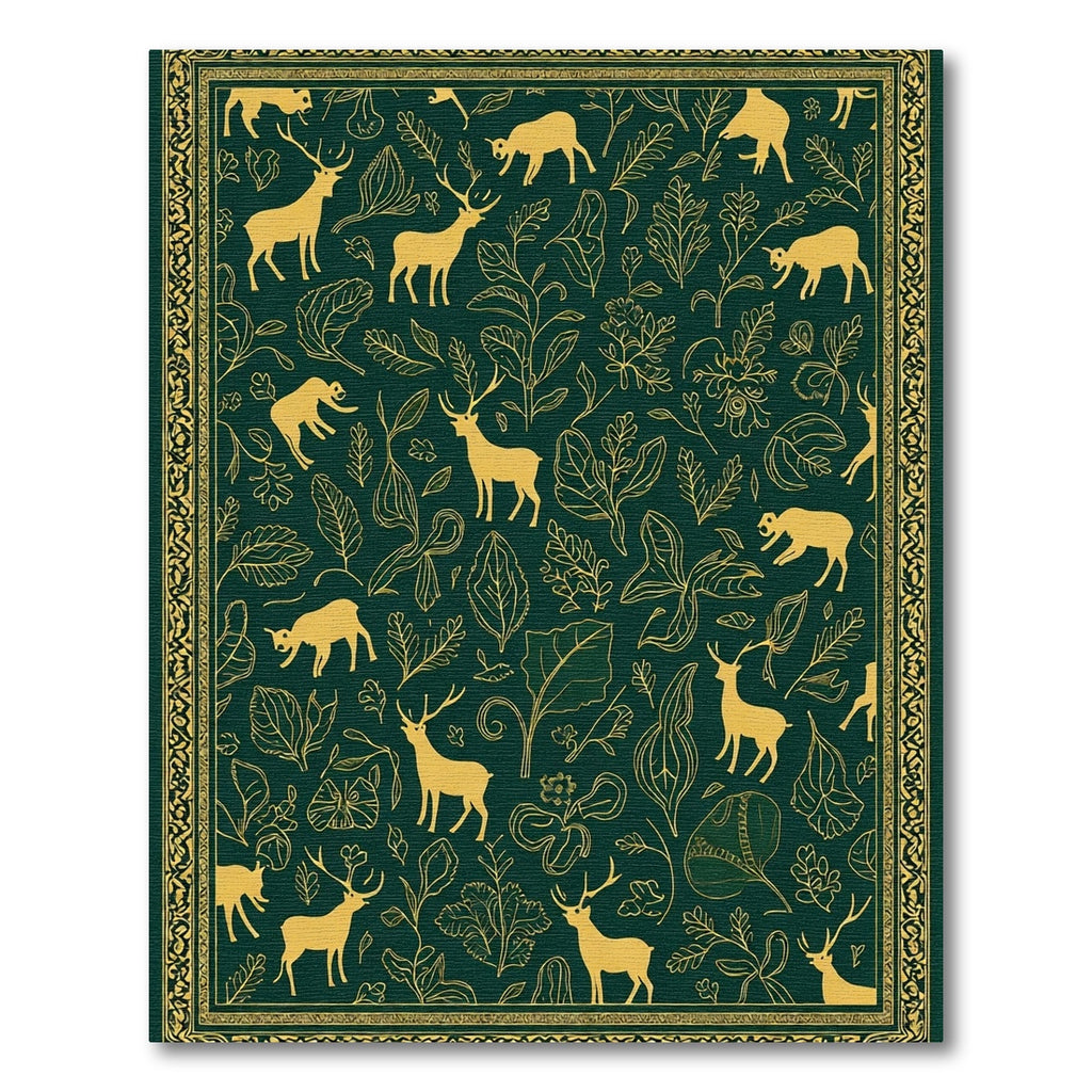 Golden Deer and Foliage Jacquard Rug