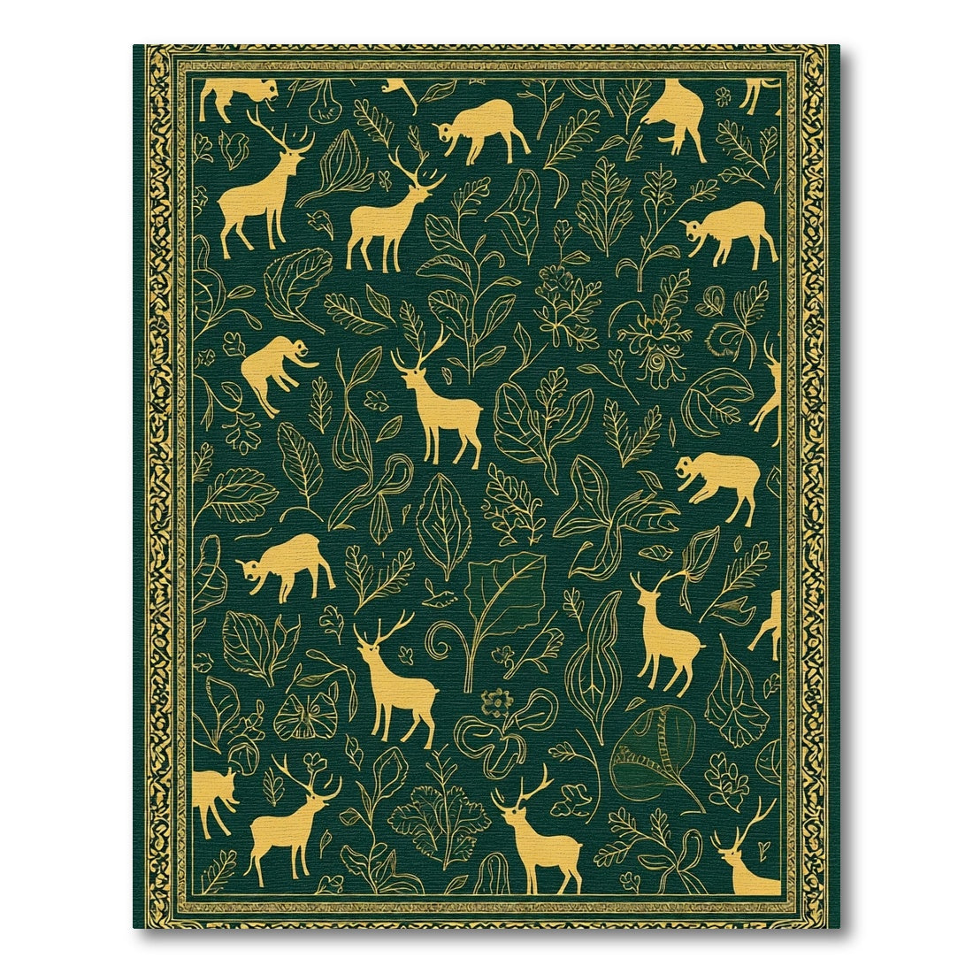 Golden Deer and Foliage Jacquard Rug