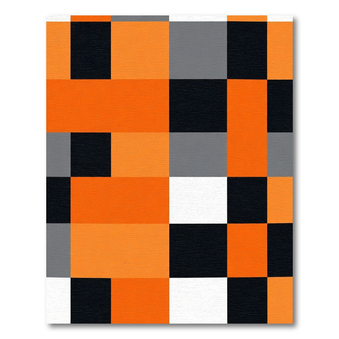 Bold Orange Black White Checkered Rug