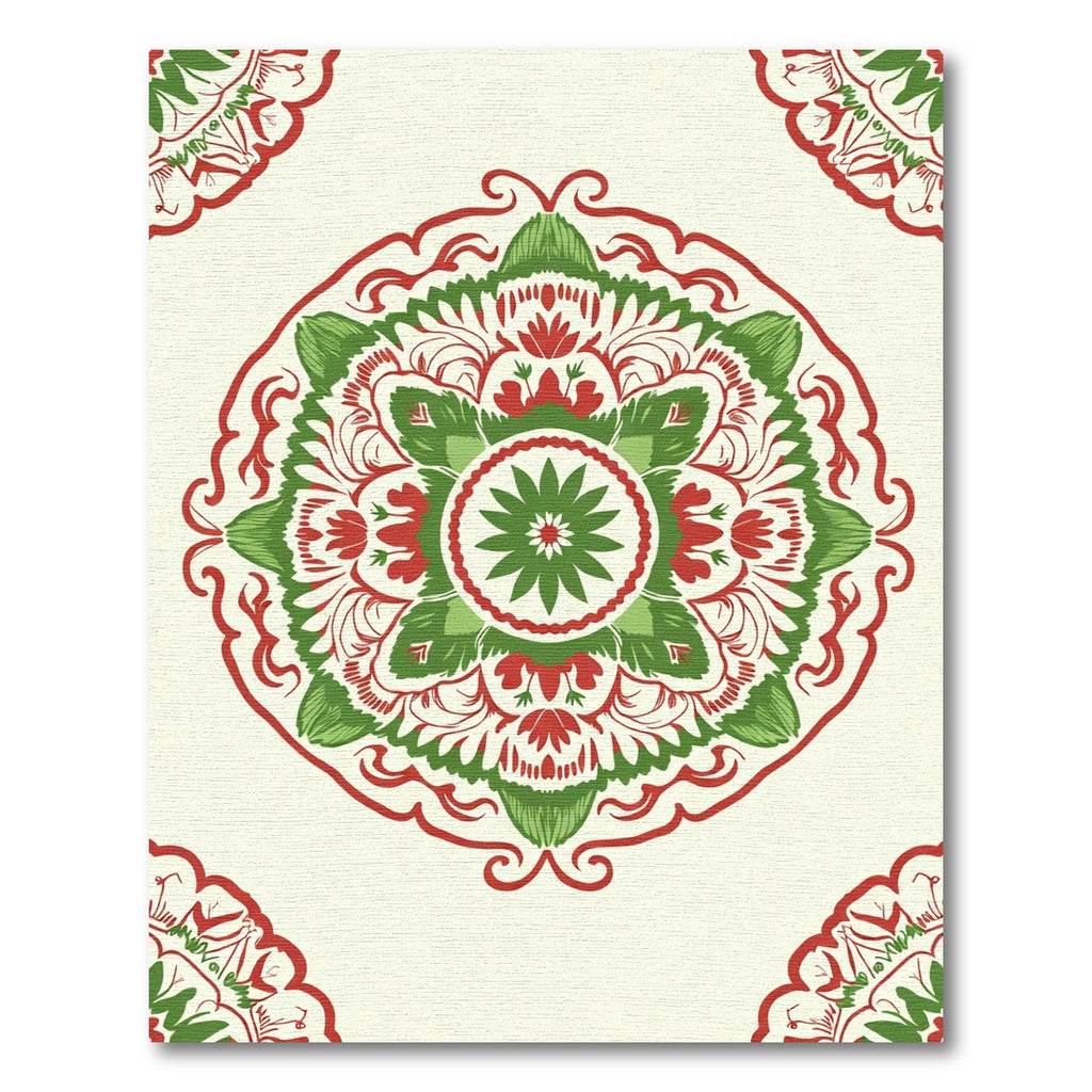 Lush Green Red Floral Medallion Rug