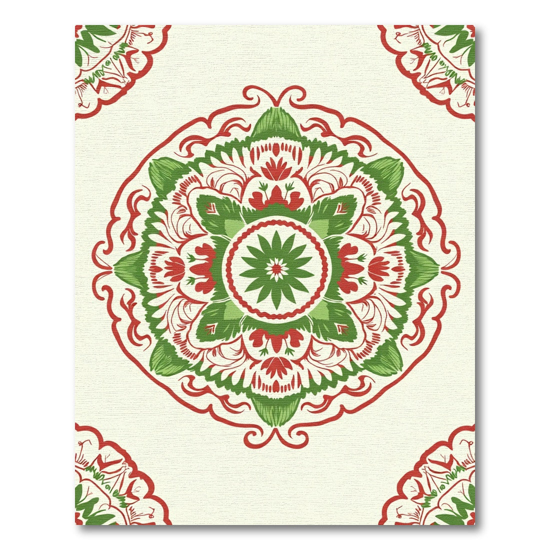 Lush Green Red Floral Medallion Rug