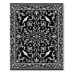 Black White Bird Floral Garden Rug