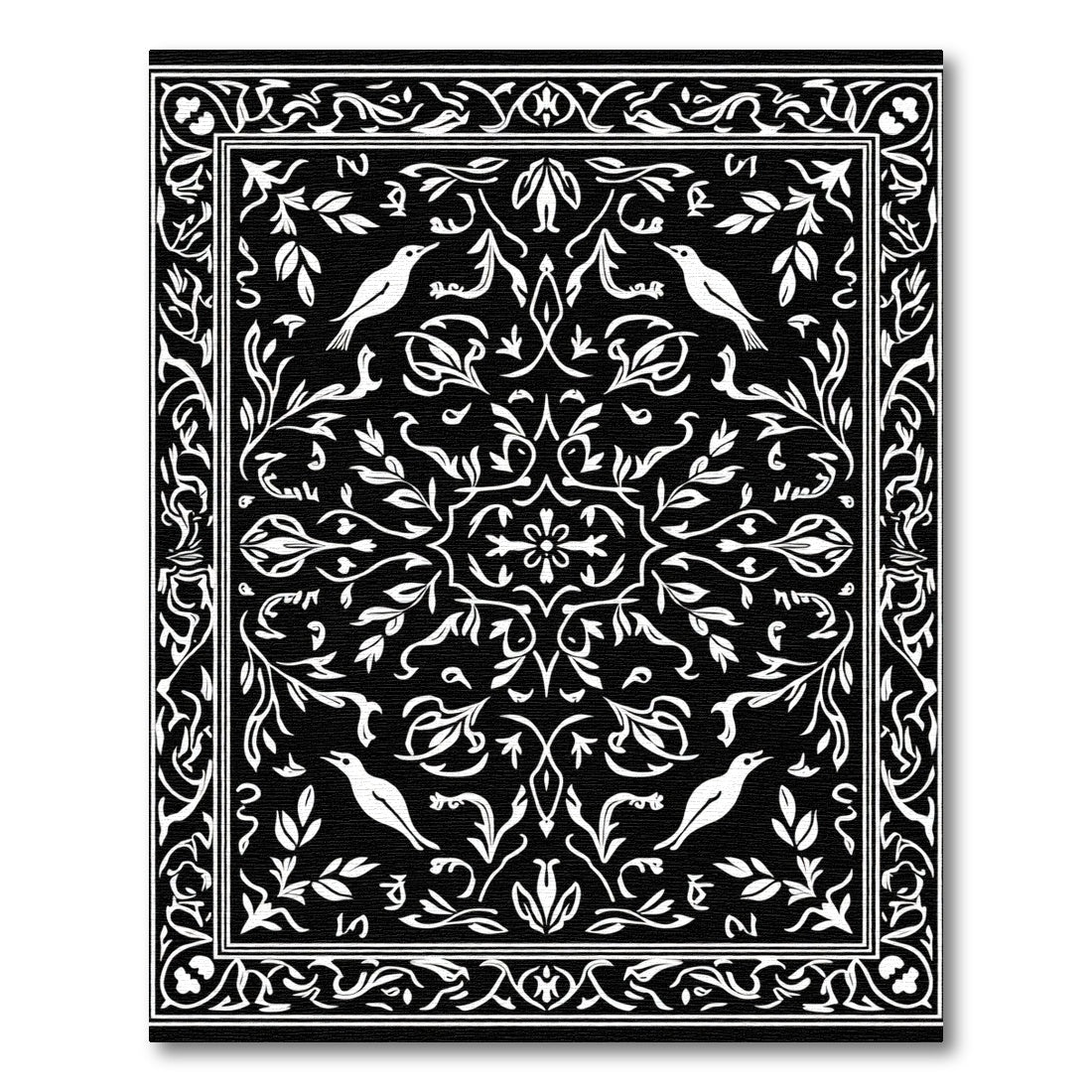Black White Bird Floral Garden Rug