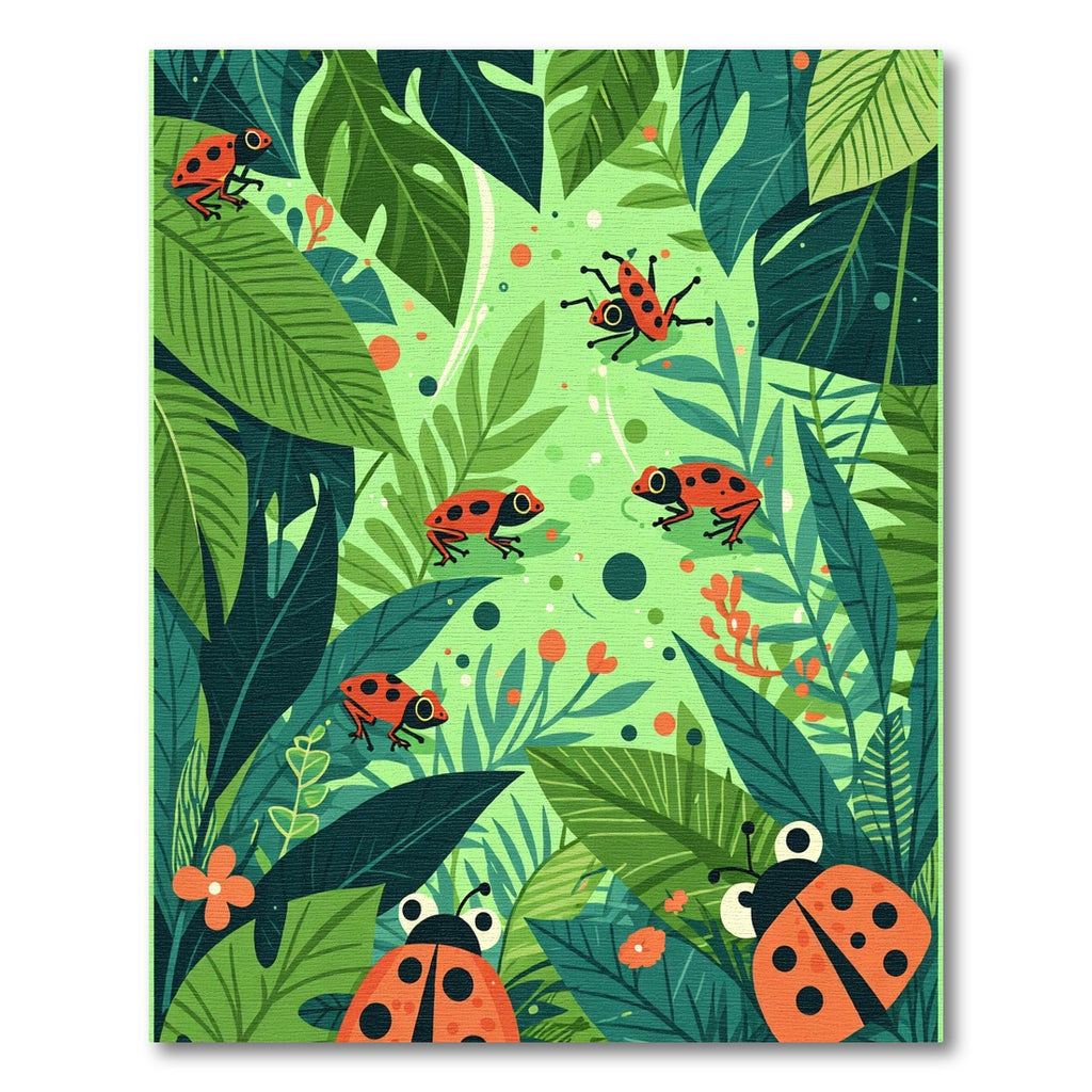 Jungle Leaf Red Frog Ladybug Scene Rug
