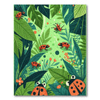 Jungle Leaf Red Frog Ladybug Scene Rug