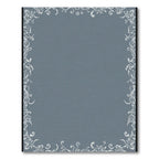 Ornate White Scrollwork Blue Border Rug