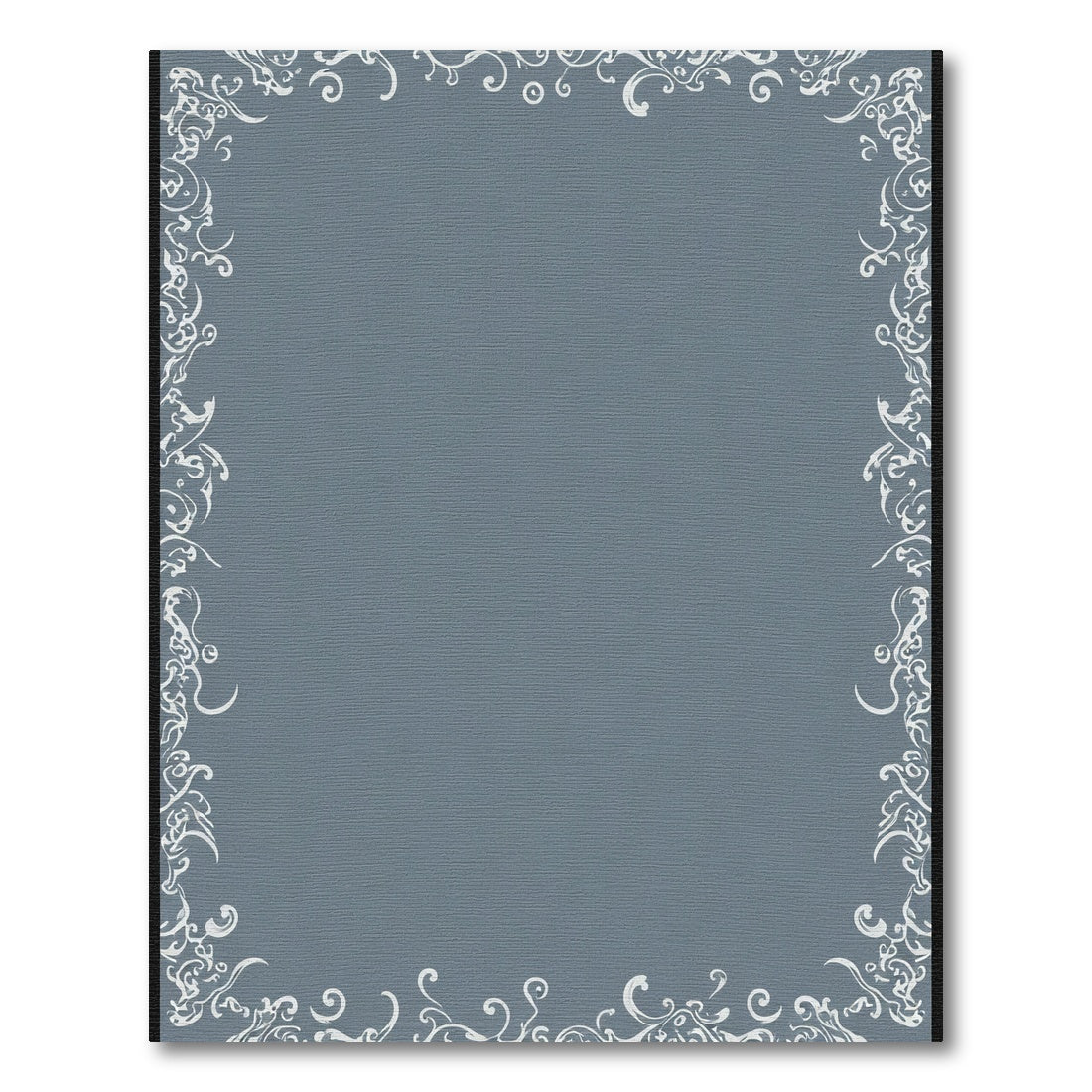 Ornate White Scrollwork Blue Border Rug