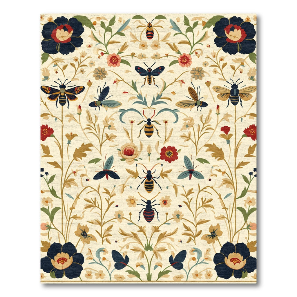 Cream Floral Insect Garden Botanical Rug