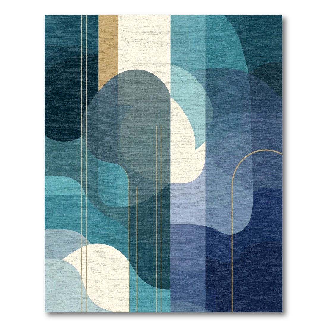 Modern Blue Abstract Waves Geometric Rug