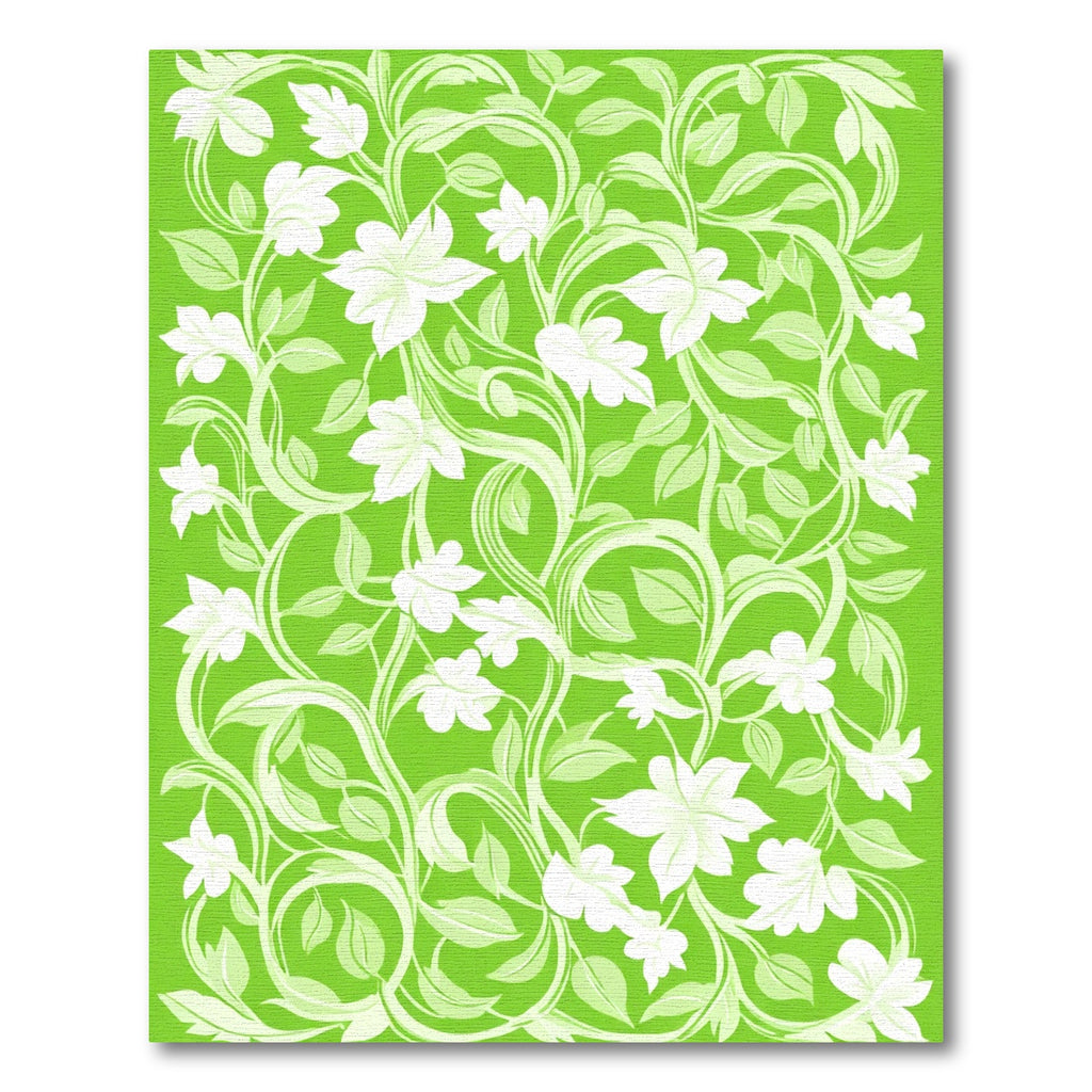 Vibrant Green Floral Vine Swirls Rug