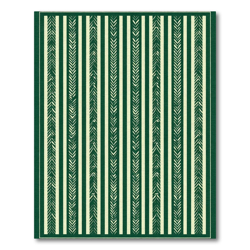 Green White Textured Stripe Rug