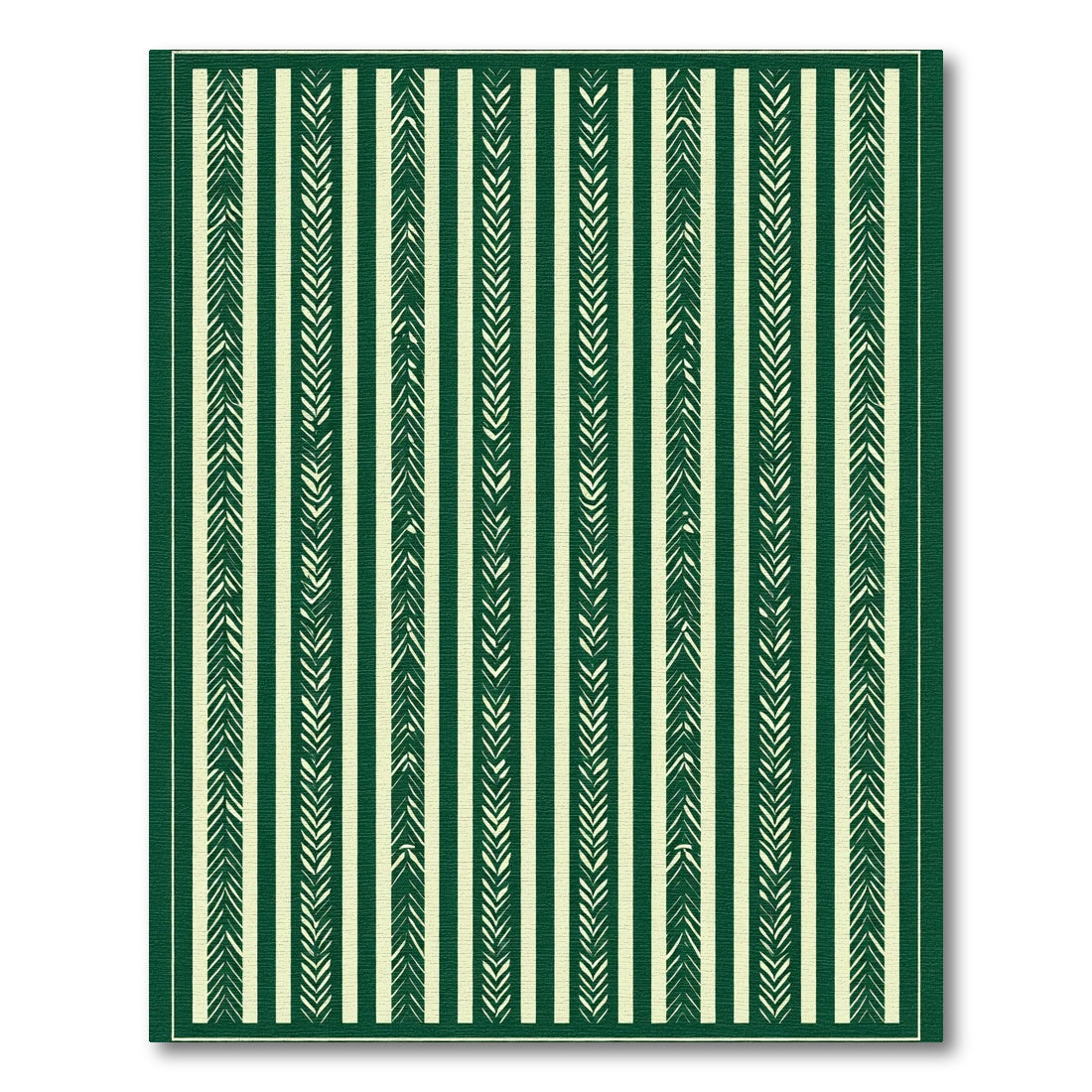 Green White Textured Stripe Rug