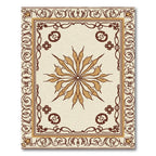 Cream Brown Floral Sunburst Border Rug