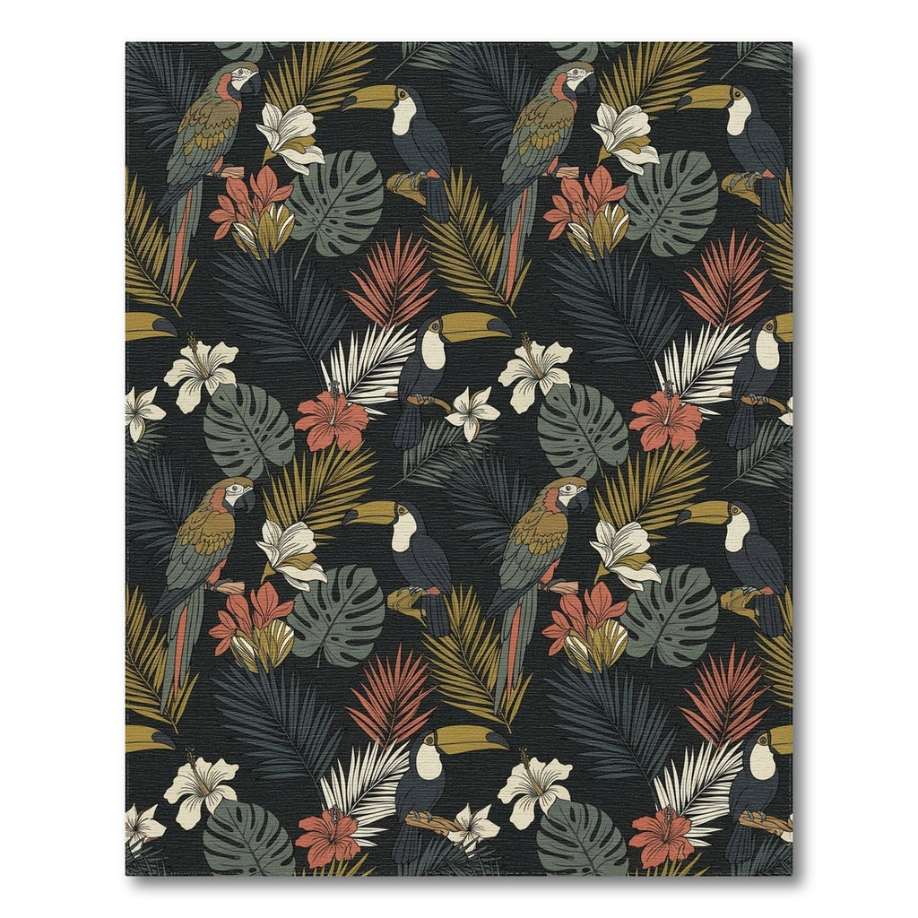 Exotic Macaws Toucans Tropical Foliage Rug