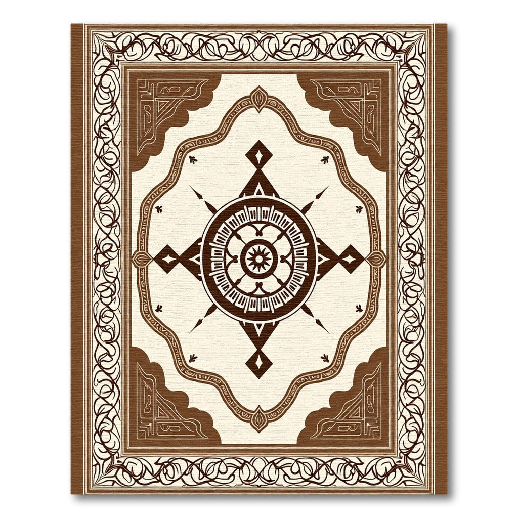 Brown Cream Circular Compass Motif Rug