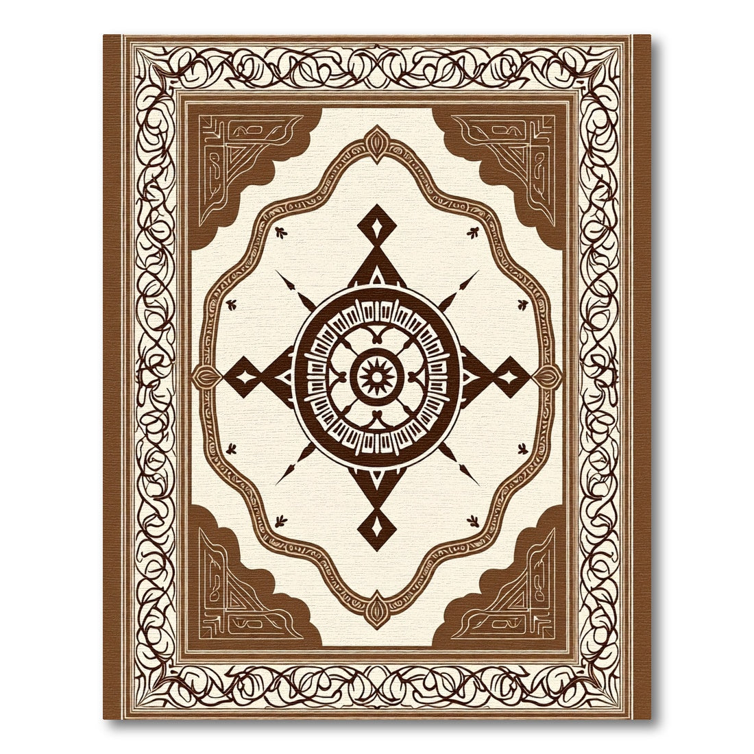 Brown Cream Circular Compass Motif Rug