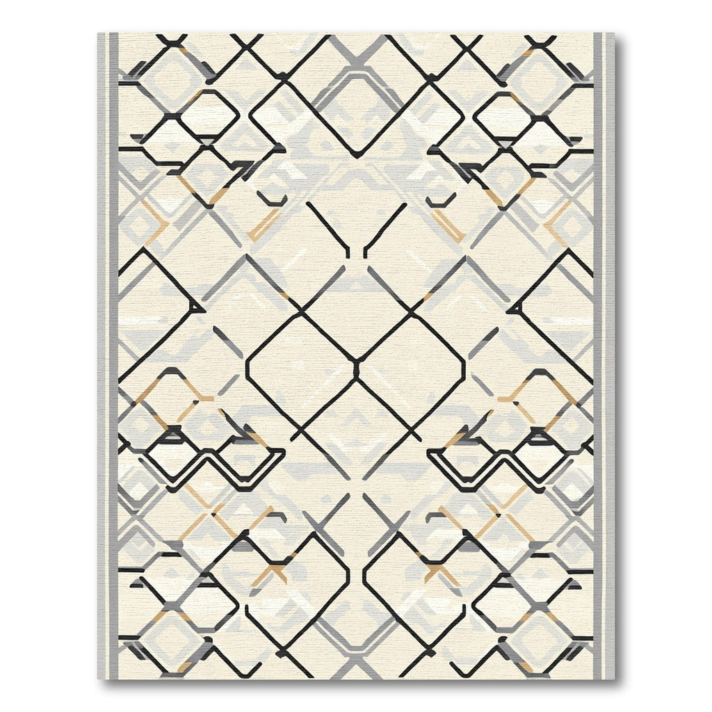 Cream Black Geometric Interlocking Diamond Rug