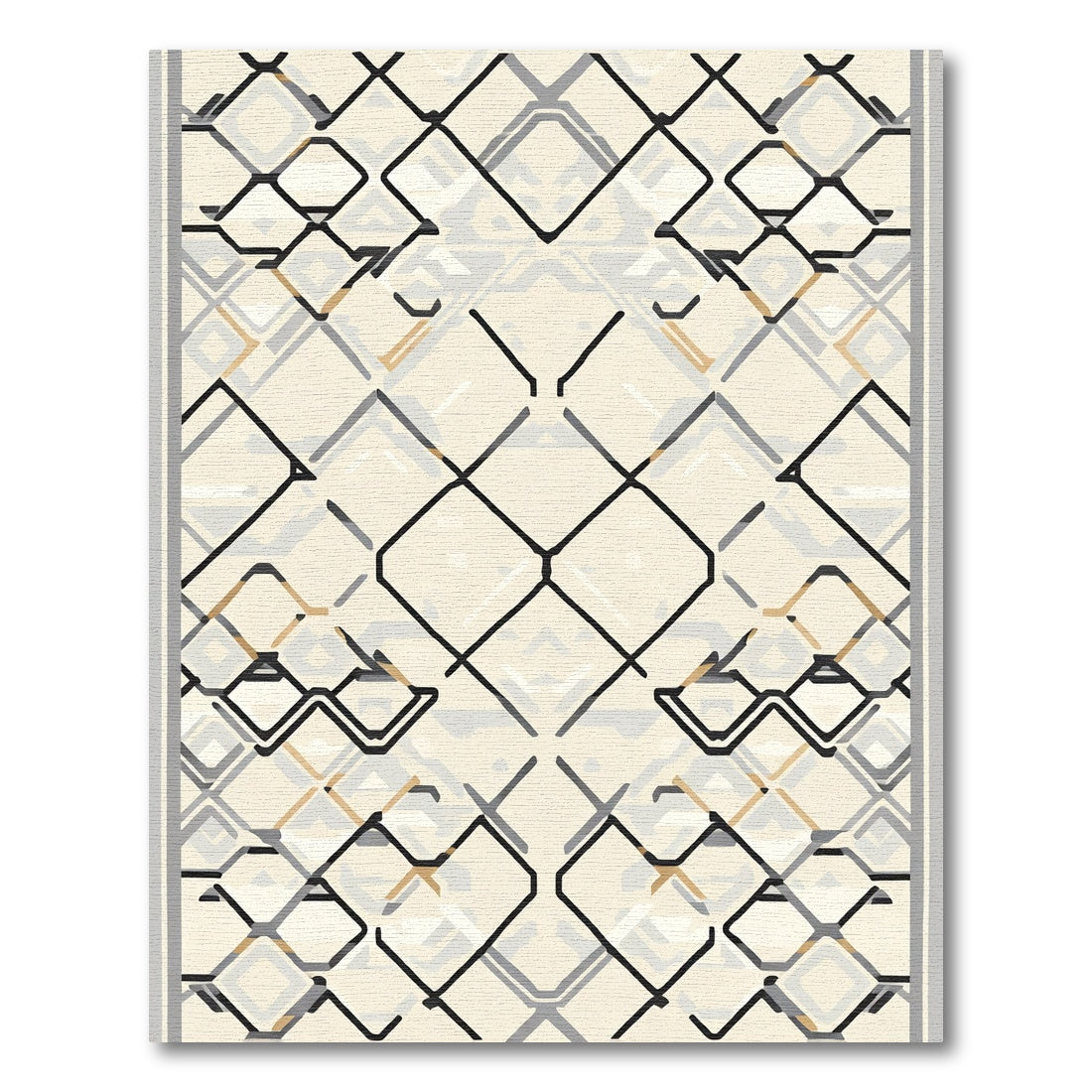 Cream Black Geometric Interlocking Diamond Rug