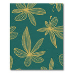 Golden Outline Leaf Teal Background Rug